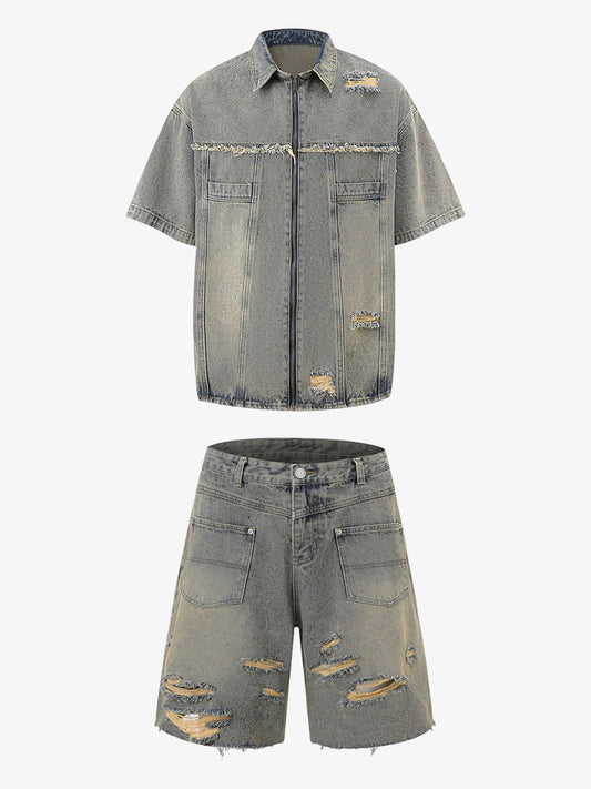 Distressed Ripped Denim Suit - 2460