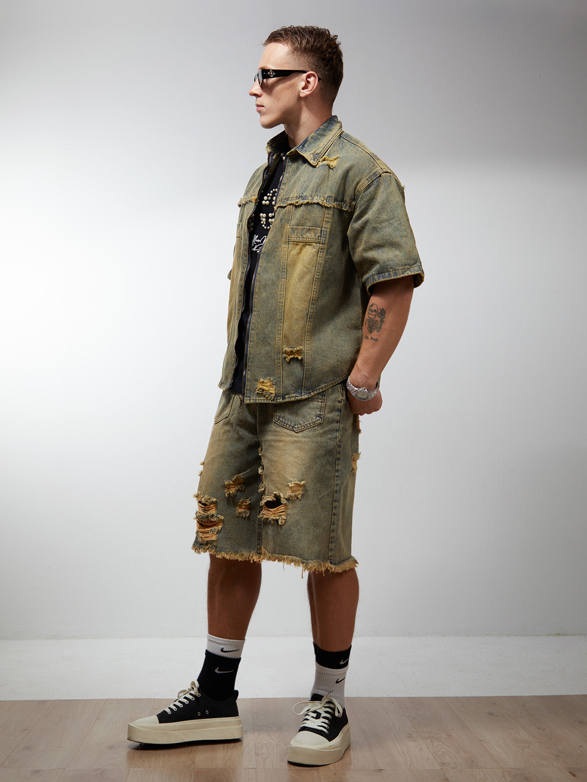 Distressed Ripped Denim Suit - 2460