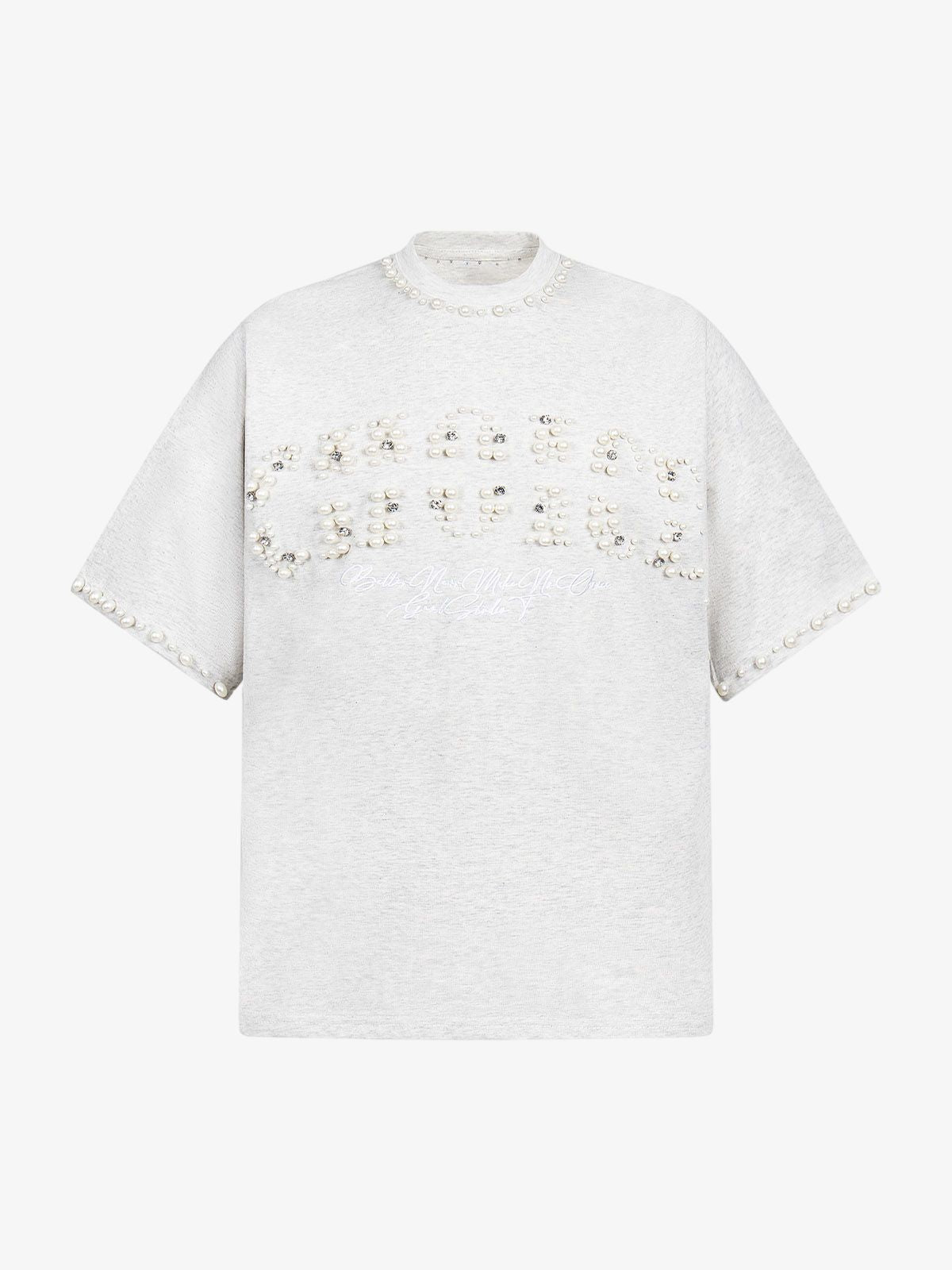 Camiseta Elegant Pearl-Embellished Oversized