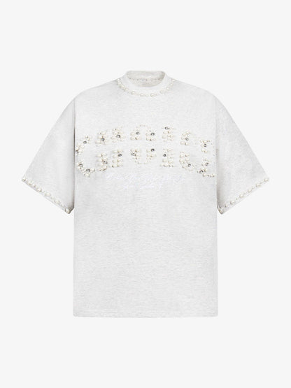 Camiseta Elegant Pearl-Embellished Oversized