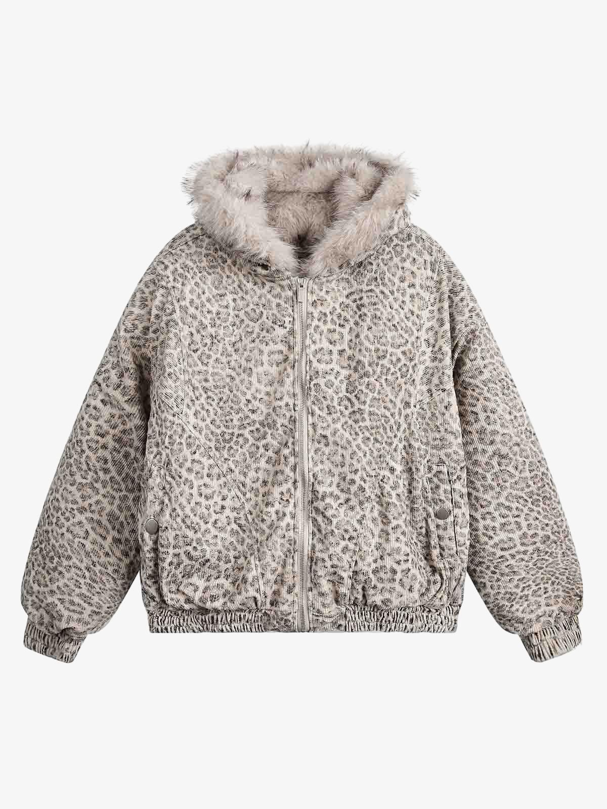 Cheetah Print Mink Fur Hooded Jacket - 2270