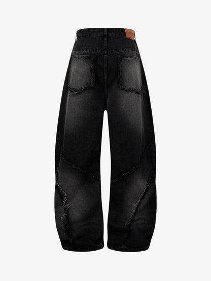 Calça Washed Distressed Raw Edge Barrel Jeans