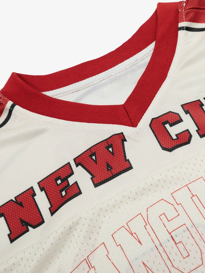 Patchwork Mesh letter Print Jersey T-Shirt