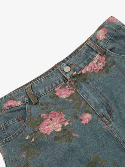 Calça Floral Rose Straight