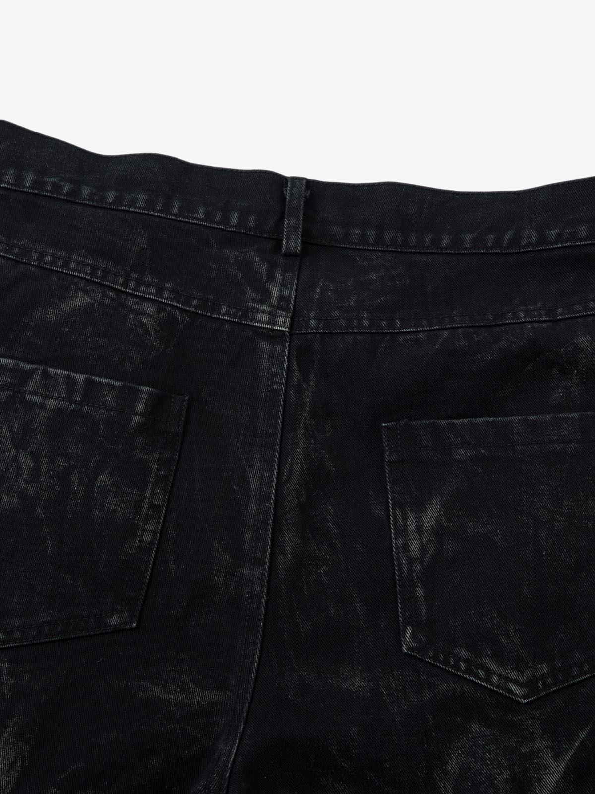 Calça Heavy Washed Distressed Pleated Baggy Jeans