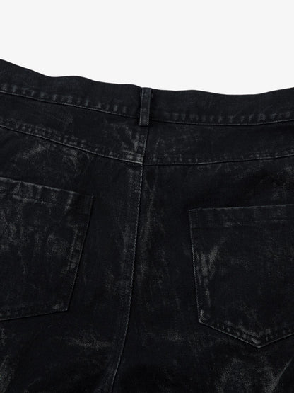 Calça Heavy Washed Distressed Pleated Baggy Jeans