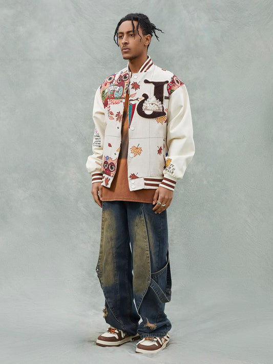 Jaqueta Owl Patch College Baseball Jersey