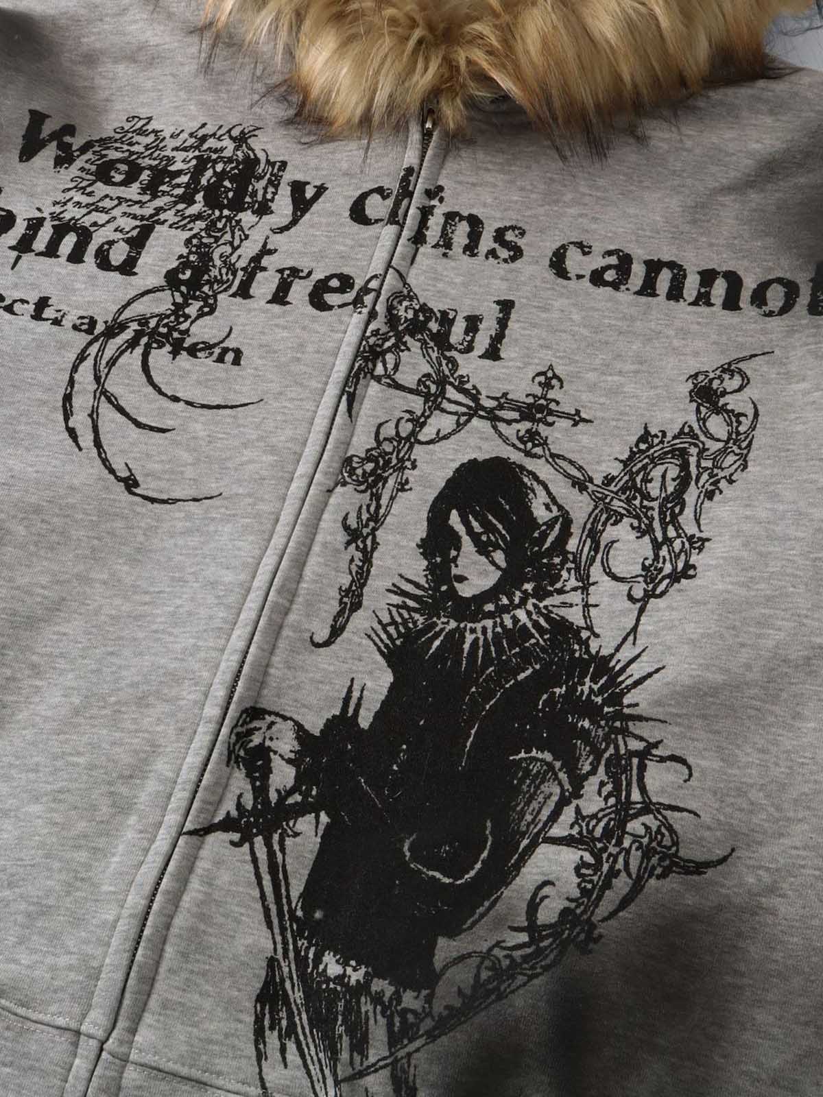 Thesupermade Wasteland Style Cardigan Zip UP Fur Hooded Jacket - 2279