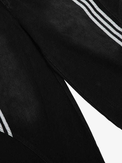 Striped Stitching Barrel Jeans - 2423