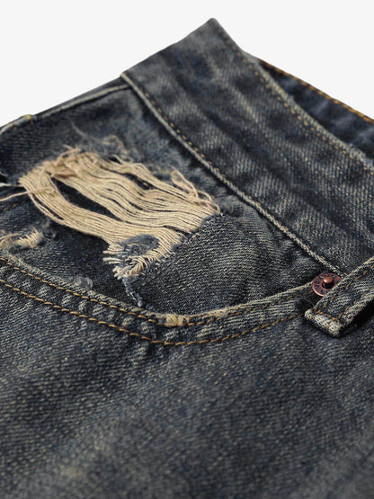 Washed Dirty-Dye Straight Jeans - 2352