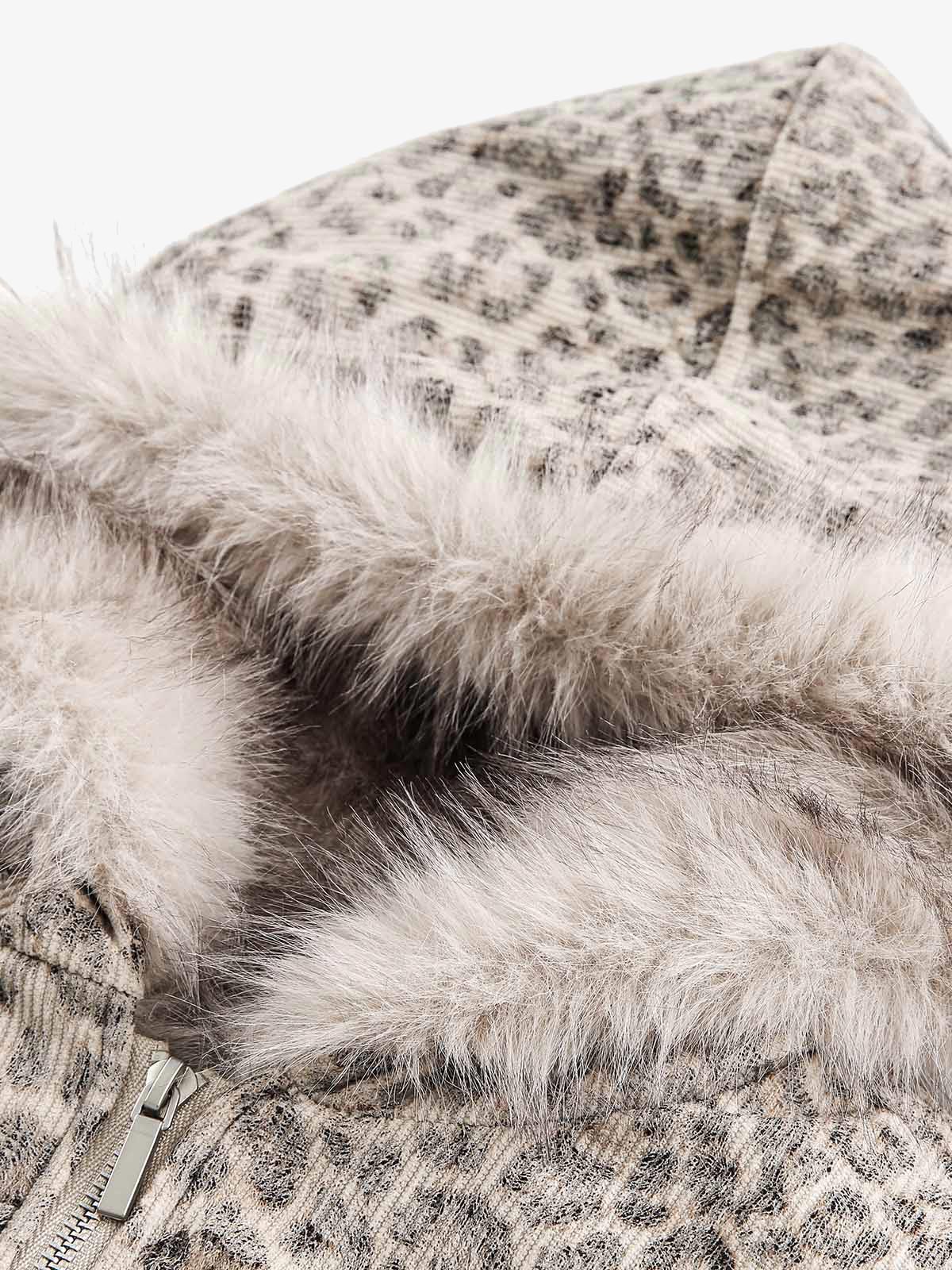 Cheetah Print Mink Fur Hooded Jacket - 2270