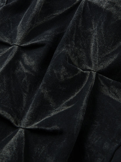 Calça Heavy Washed Distressed Pleated Baggy Jeans