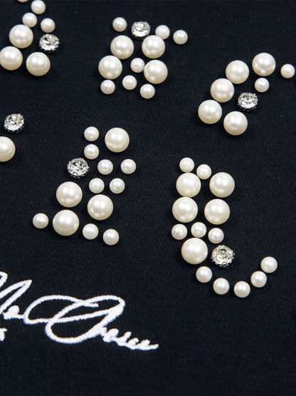 Camiseta Elegant Pearl-Embellished Oversized