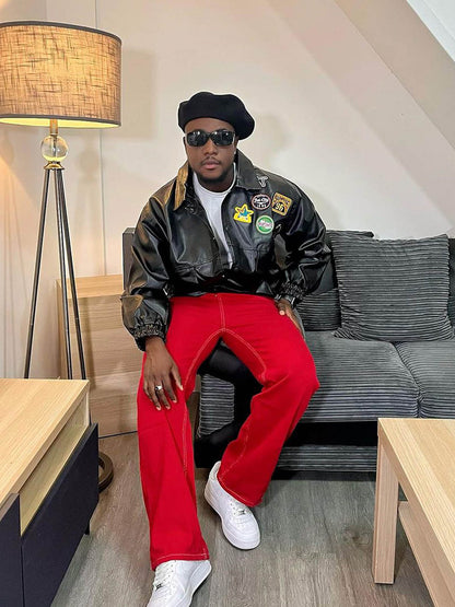 Calça Solid Color Casual Jeans Red