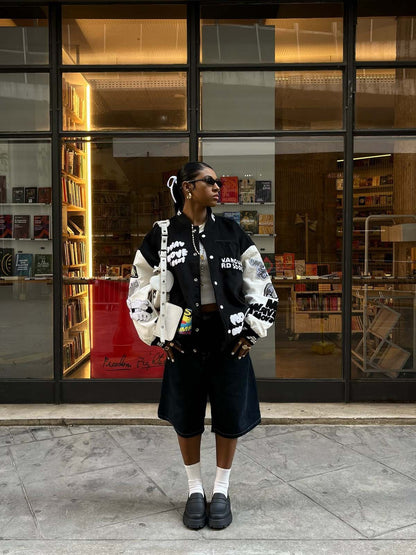 Jaqueta College Pink Terry Patch Baseball Jersey