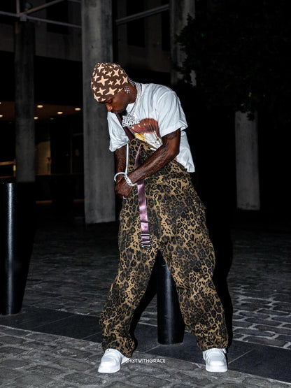 Macacão Leopard Print Street Style Workwear