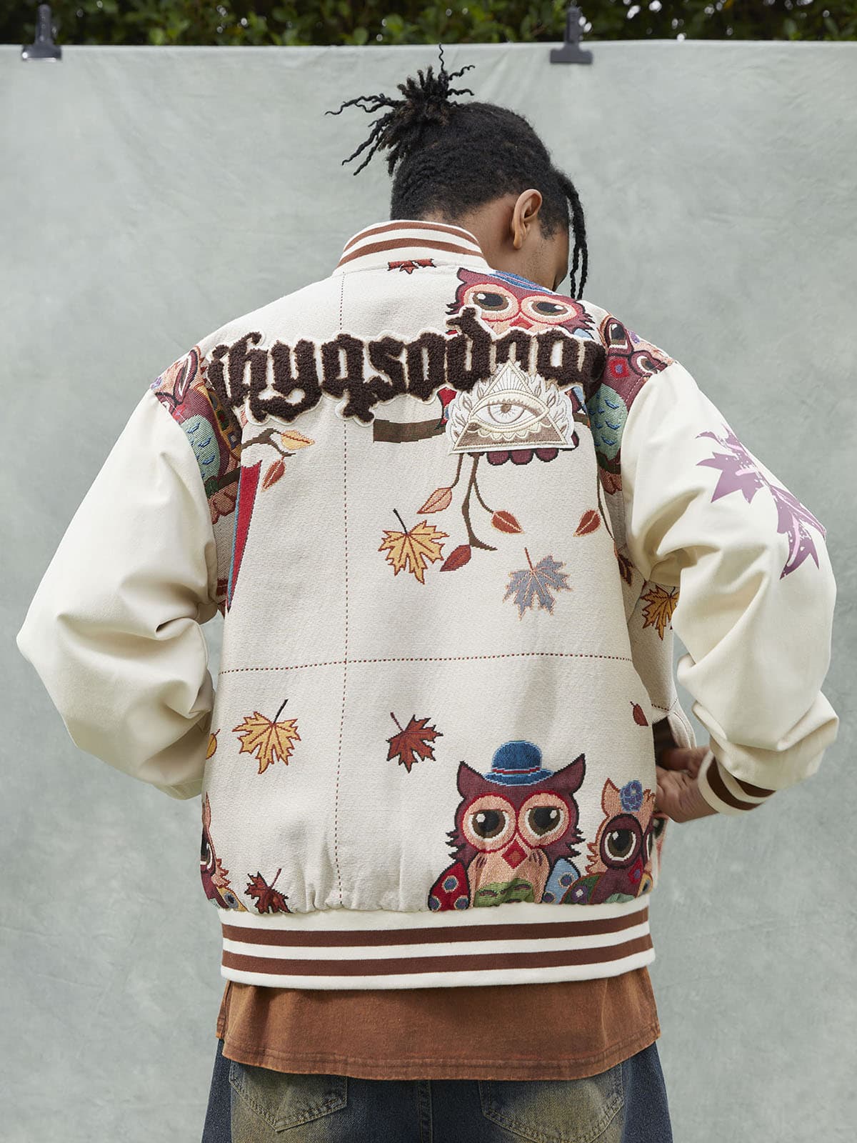 Jaqueta Owl Patch College Baseball Jersey