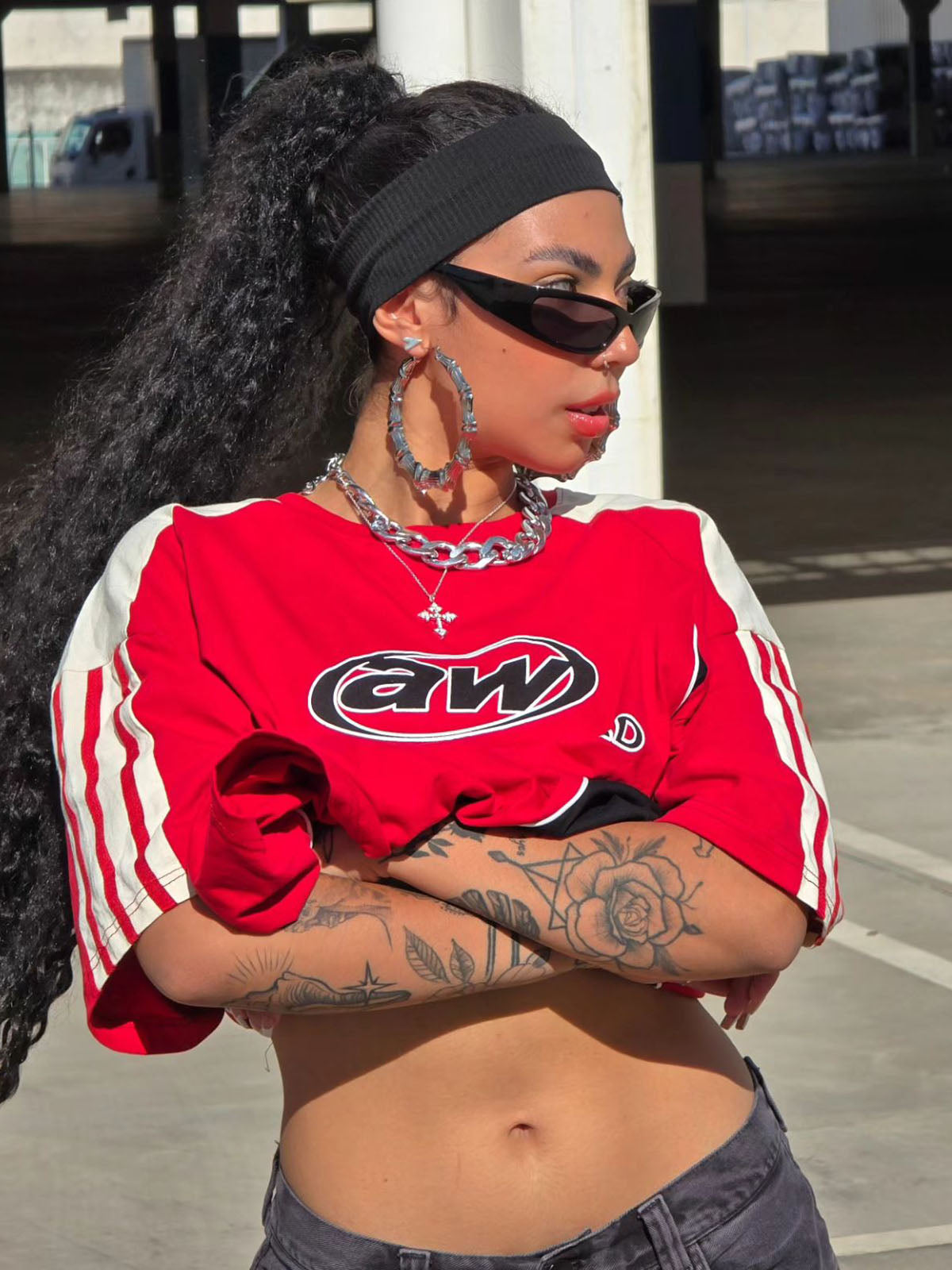 Color-Blocked Strip Racing T-shirt - 2076