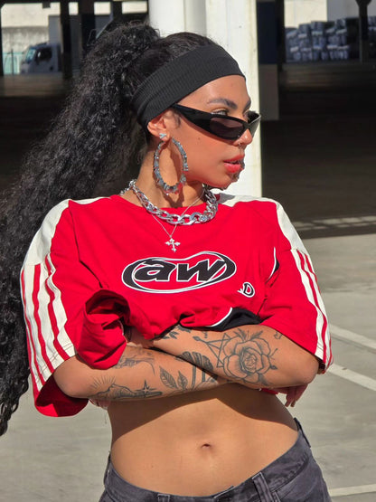 Color-Blocked Strip Racing T-shirt - 2076