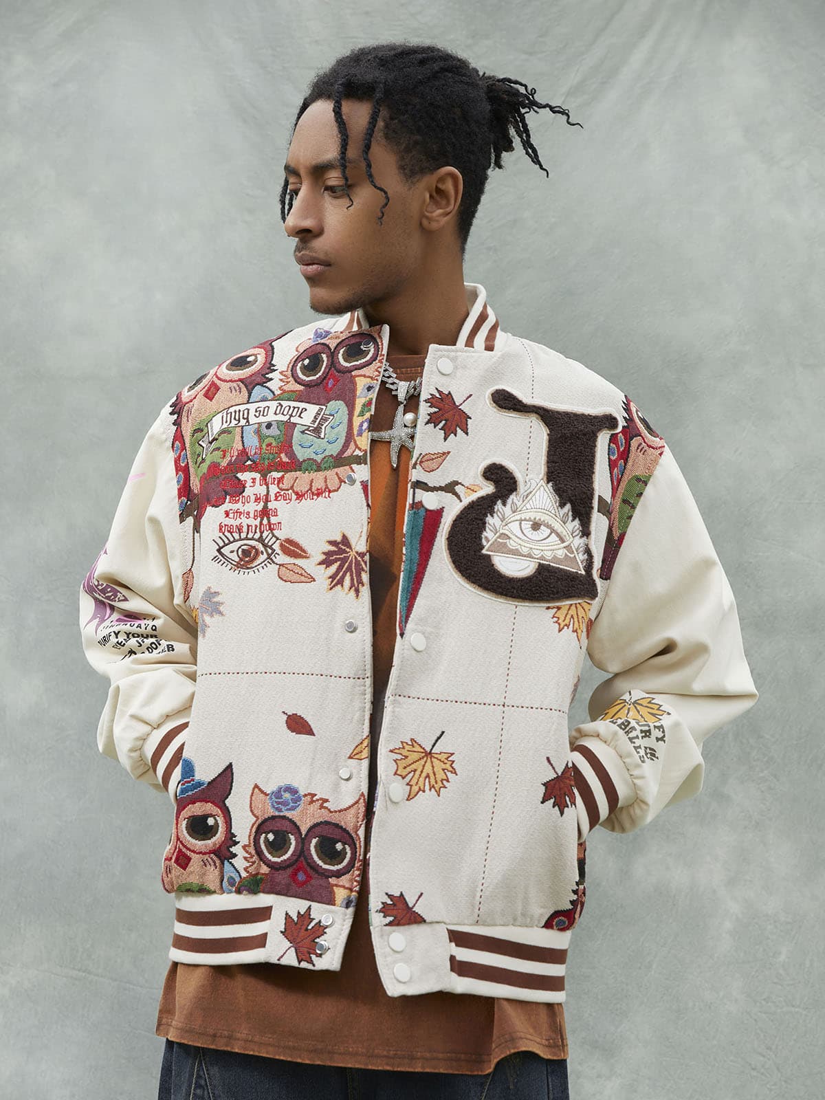 Jaqueta Owl Patch College Baseball Jersey