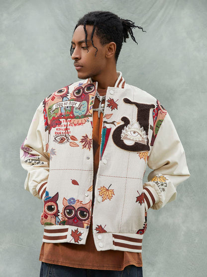 Jaqueta Owl Patch College Baseball Jersey