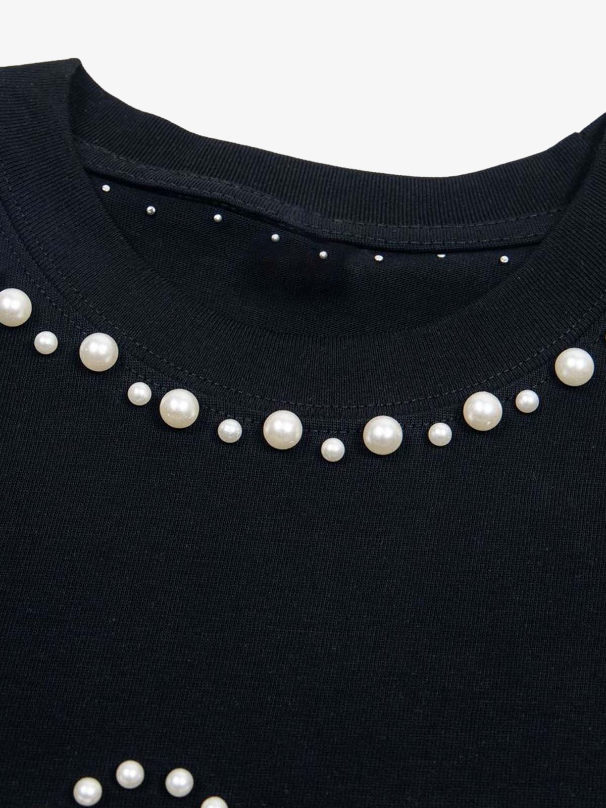 Camiseta Elegant Pearl-Embellished Oversized