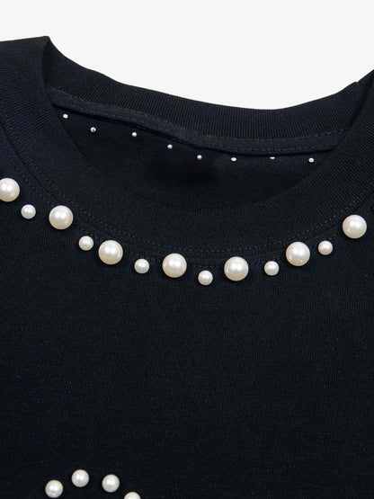 Camiseta Elegant Pearl-Embellished Oversized