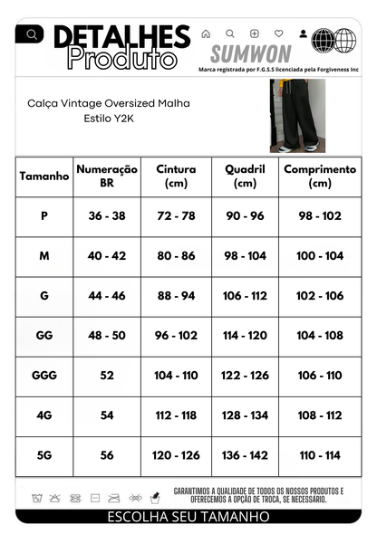 Calça Vintage Oversized Malha Estilo Y2K